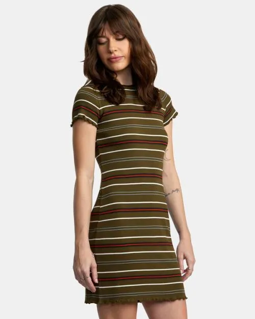 Rvca Rover Rib Knit Dress Dark Olive Women Dresses and Rompers
