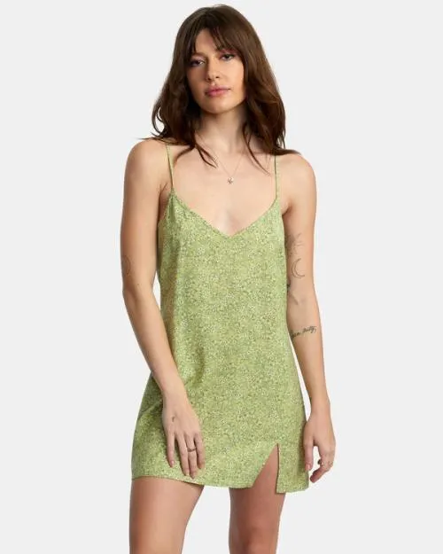 Rvca Slip Up Mini Dress Fern Women Dresses and Rompers