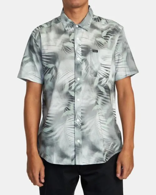 Rvca Spray Palm Short Sleeve Shirt Green Haze Men Shirts and Flannels