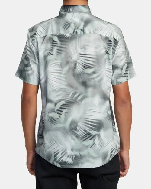 Rvca Spray Palm Short Sleeve Shirt Green Haze Men Shirts and Flannels