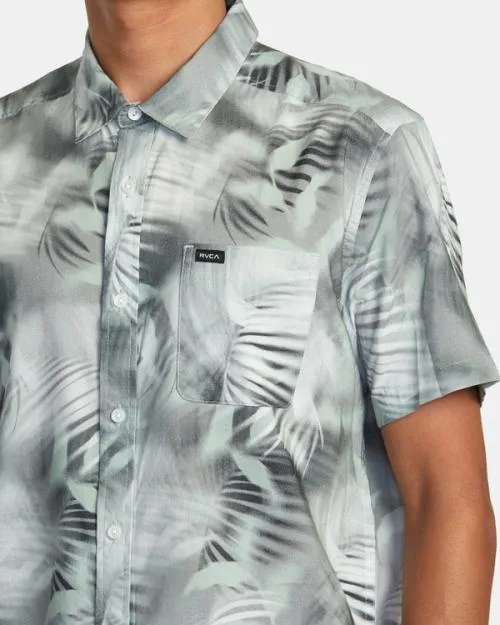 Rvca Spray Palm Short Sleeve Shirt Green Haze Men Shirts and Flannels
