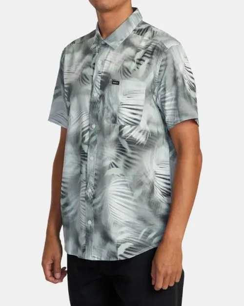 Rvca Spray Palm Short Sleeve Shirt Green Haze Men Shirts and Flannels