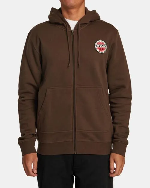 Rvca Standard Issue ZipUp Hoodie Chocolate Men Hoodies and Sweatshirts