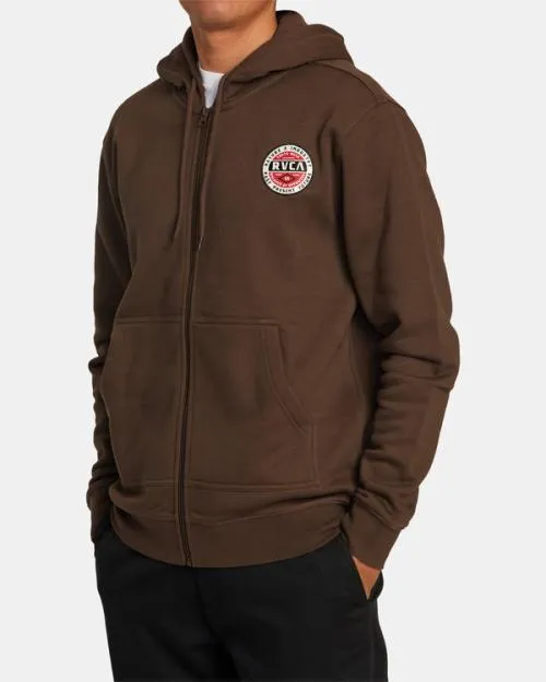 Rvca Standard Issue ZipUp Hoodie Chocolate Men Hoodies and Sweatshirts