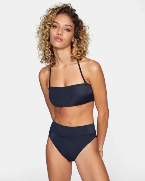 Rvca TieBack Halter Bandeau Bikini Top Black Women Bikini Tops