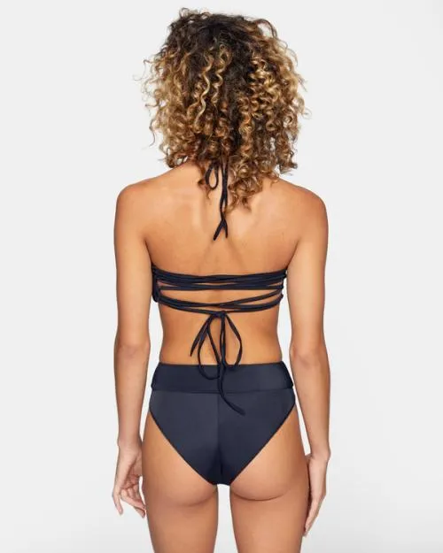 Rvca TieBack Halter Bandeau Bikini Top Black Women Bikini Tops