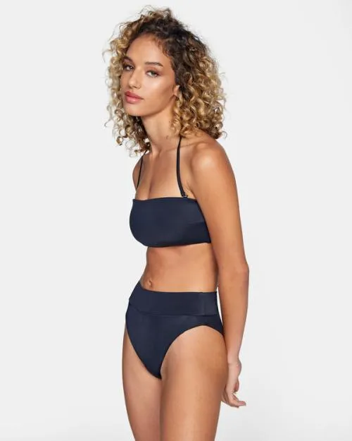 Rvca TieBack Halter Bandeau Bikini Top Black Women Bikini Tops