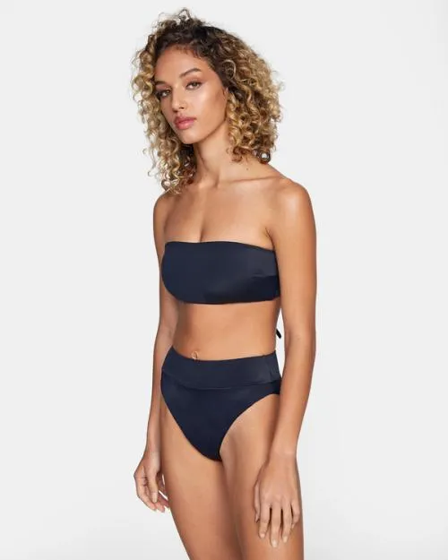 Rvca TieBack Halter Bandeau Bikini Top Black Women Bikini Tops