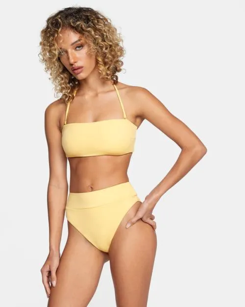 Rvca TieBack Halter Bandeau Bikini Top Gold Women Bikini Tops