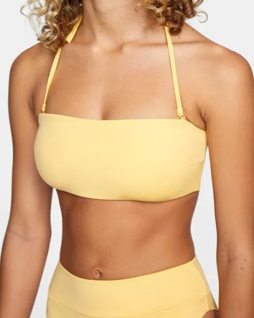 Rvca TieBack Halter Bandeau Bikini Top Gold Women Bikini Tops