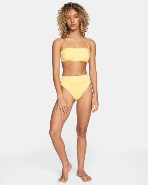 Rvca TieBack Halter Bandeau Bikini Top Gold Women Bikini Tops