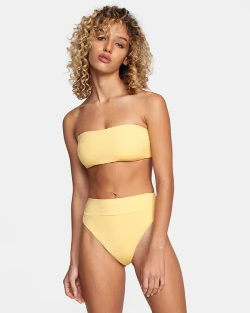Rvca TieBack Halter Bandeau Bikini Top Gold Women Bikini Tops