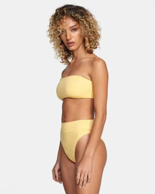 Rvca TieBack Halter Bandeau Bikini Top Gold Women Bikini Tops