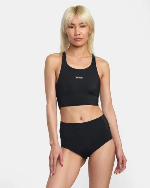 Rvca VA Essential Solid HighRise Cheeky Bottom Black SportWomen Athletic Shorts