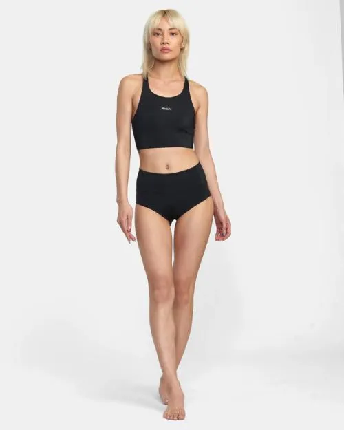Rvca VA Essential Solid HighRise Cheeky Bottom Black SportWomen Athletic Shorts