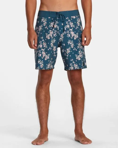 Rvca VA Pigment Print Elastic Waist Duck Blue Men Boardshorts