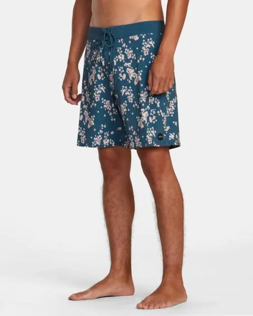 Rvca VA Pigment Print Elastic Waist Duck Blue Men Boardshorts