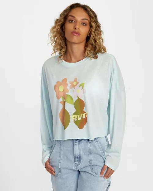 Rvca Vase Long Sleeve Tee Sky Blue Women Tees and Tanks