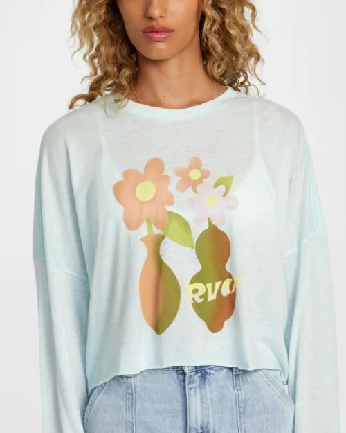 Rvca Vase Long Sleeve Tee Sky Blue Women Tees and Tanks
