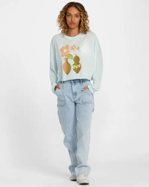 Rvca Vase Long Sleeve Tee Sky Blue Women Tees and Tanks