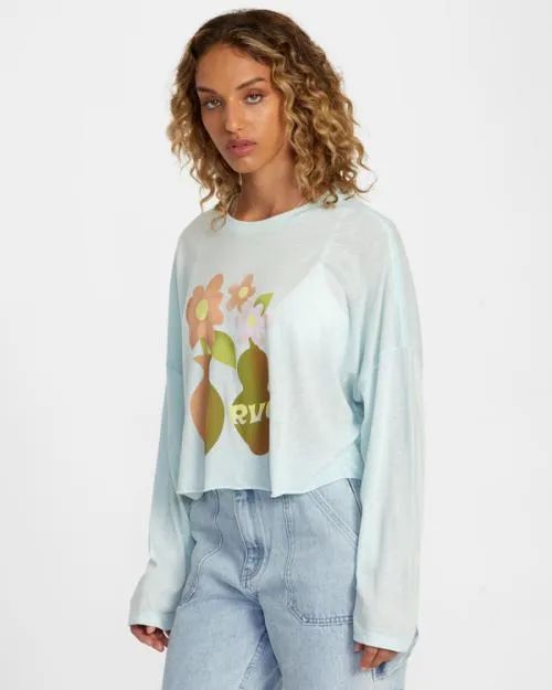 Rvca Vase Long Sleeve Tee Sky Blue Women Tees and Tanks