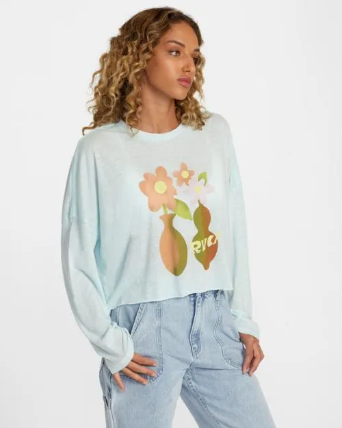 Rvca Vase Long Sleeve Tee Sky Blue Women Tees and Tanks