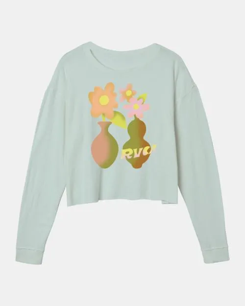 Rvca Vase Long Sleeve Tee Sky Blue Women Tees and Tanks