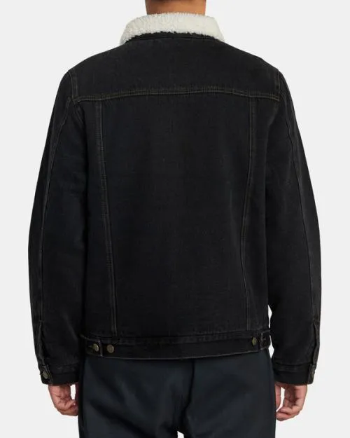 Rvca Waylon Denim Trucker Jacket Vintage Black Men Jackets