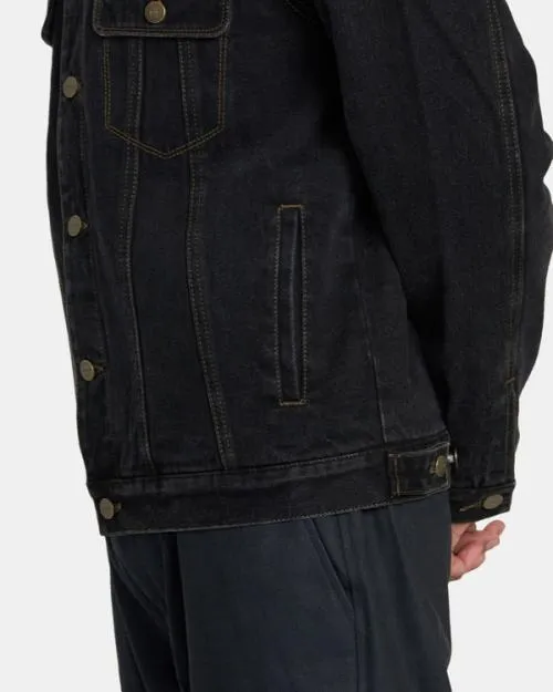 Rvca Waylon Denim Trucker Jacket Vintage Black Men Jackets