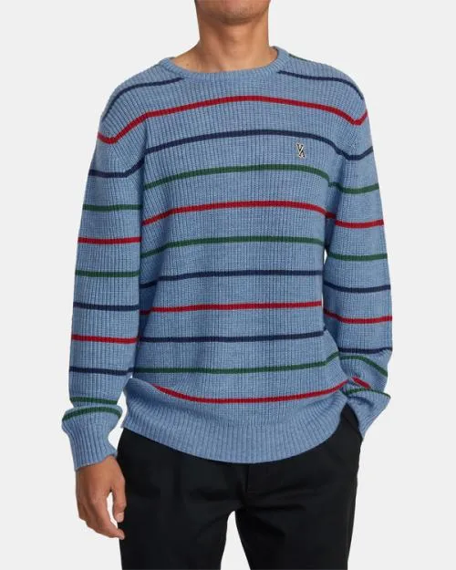 Rvca Yalla Stripe Sweater Blue Heather Men Sweaters