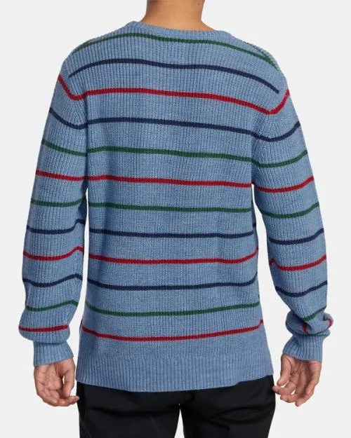 Rvca Yalla Stripe Sweater Blue Heather Men Sweaters