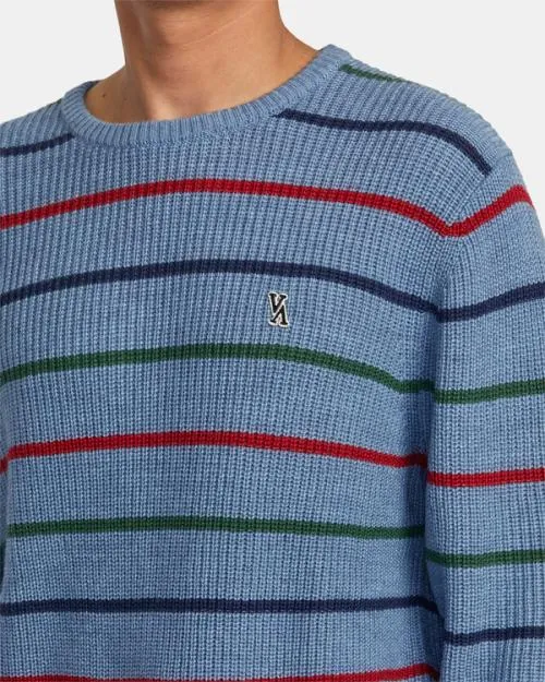 Rvca Yalla Stripe Sweater Blue Heather Men Sweaters
