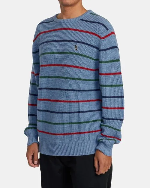 Rvca Yalla Stripe Sweater Blue Heather Men Sweaters