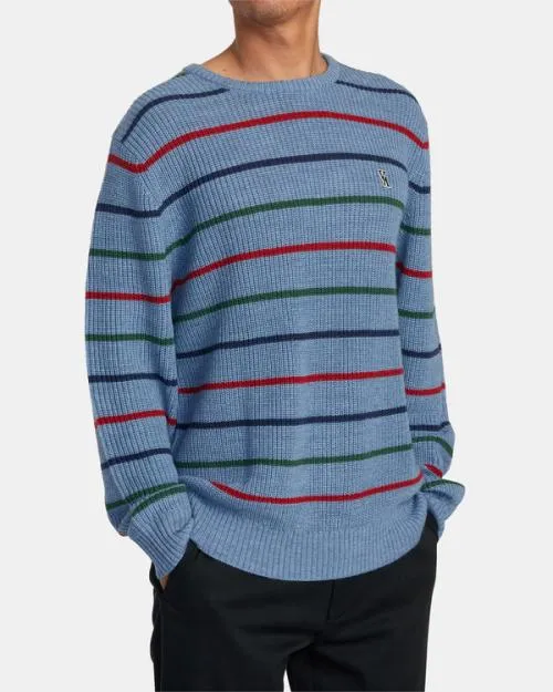 Rvca Yalla Stripe Sweater Blue Heather Men Sweaters