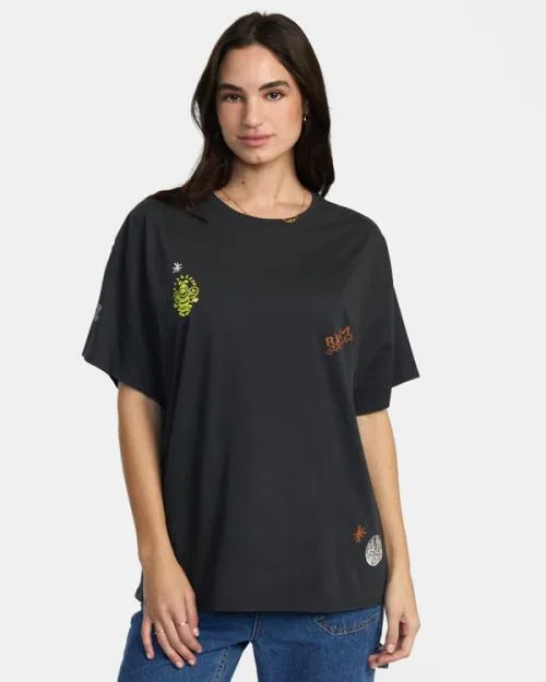 Rvca Zzzen TShirt Washed Black Women Tees and Tanks