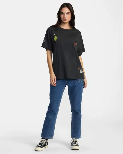 Rvca Zzzen TShirt Washed Black Women Tees and Tanks
