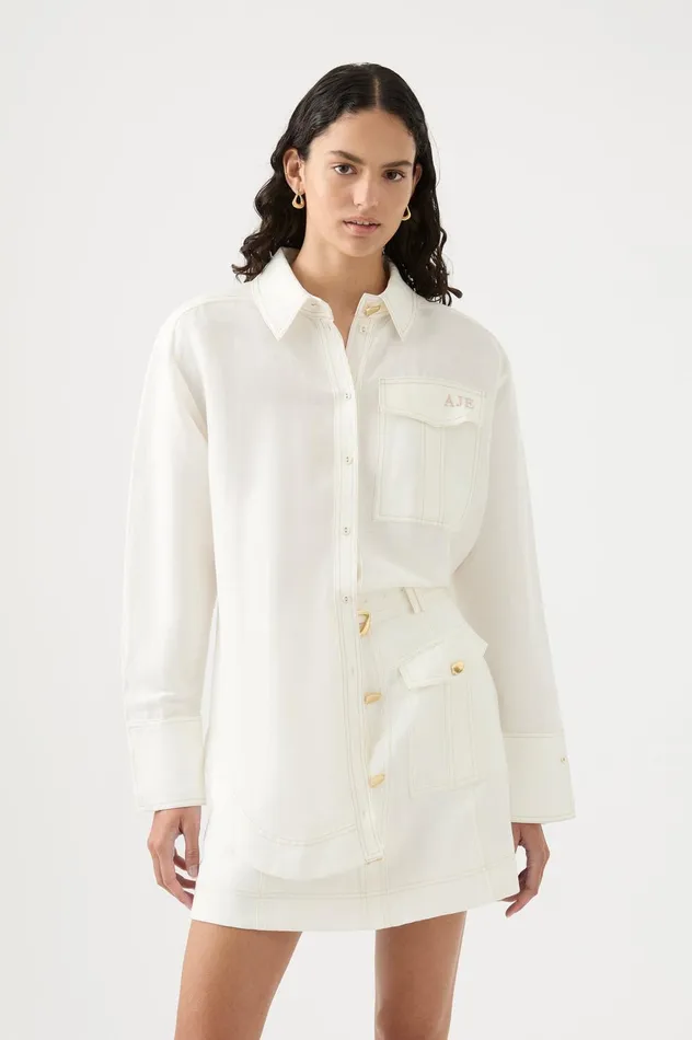 Satori Pearl Pin Shirt Ivory Women Aje Tops