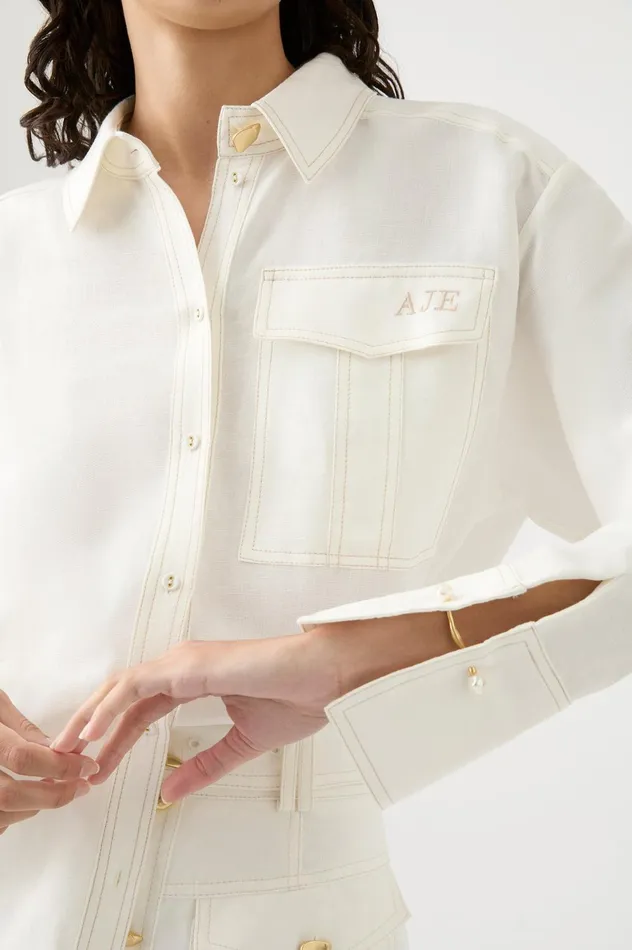 Satori Pearl Pin Shirt Ivory Women Aje Tops