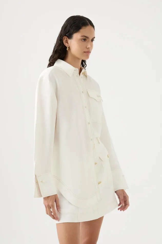 Satori Pearl Pin Shirt Ivory Women Aje Tops