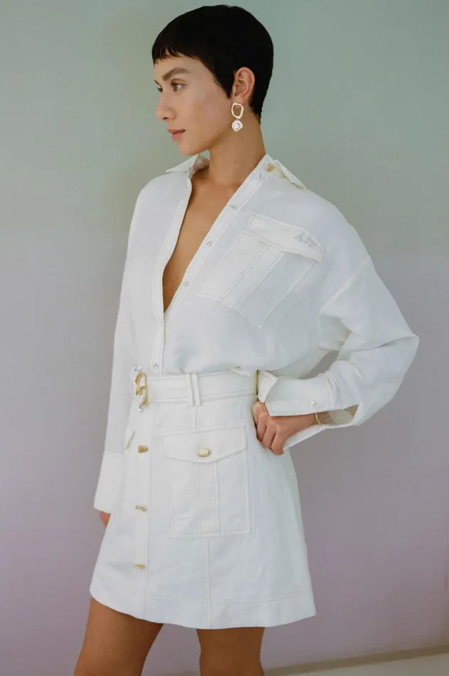 Satori Pearl Pin Shirt Ivory Women Aje Tops