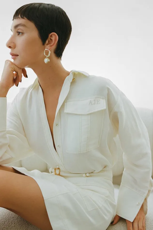 Satori Pearl Pin Shirt Ivory Women Aje Tops