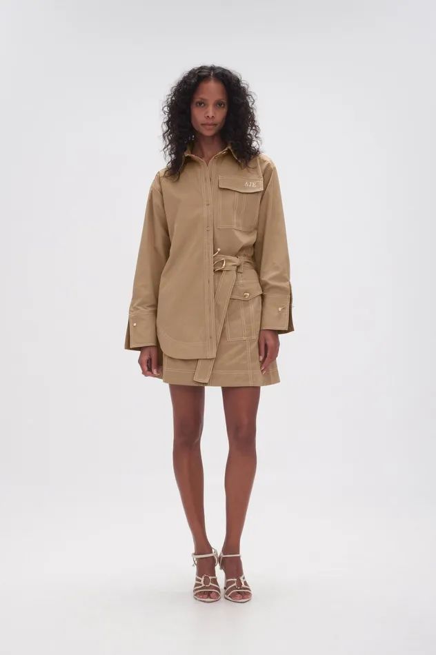 Satori Pearl Pin Shirt Taupe Grey Women Aje Tops