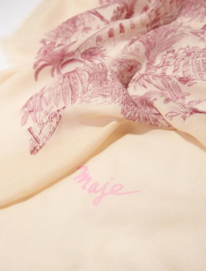 Scarves and Ponchos Women Maje Patterned Cashmere Blend Scarf Pink Jungle Canvas