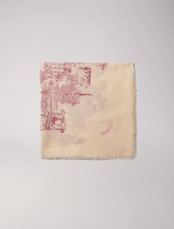 Scarves and Ponchos Women Maje Patterned Cashmere Blend Scarf Pink Jungle Canvas