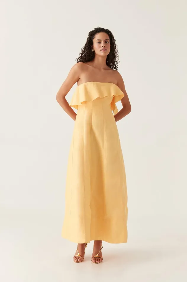 Shallows Strapless Gown Marigold Yellow Women Aje Maxi Dresses