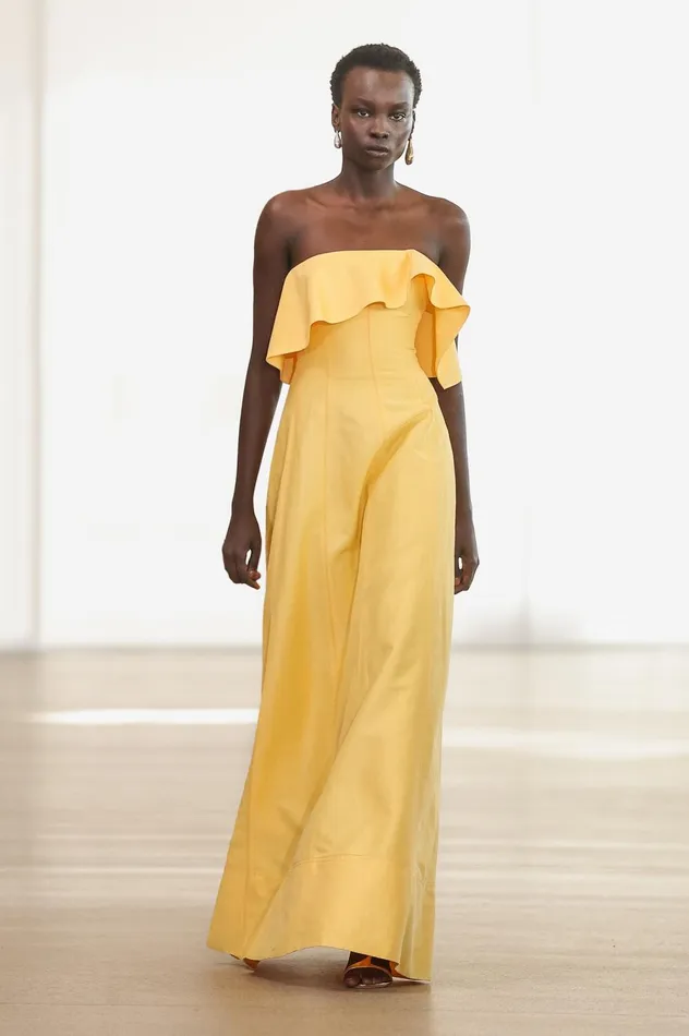 Shallows Strapless Gown Marigold Yellow Women Aje Maxi Dresses