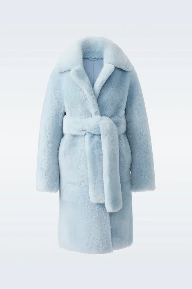 Shearling Jackets Women Mackage ETIENNE Shearling Coat With Belt Ceramic