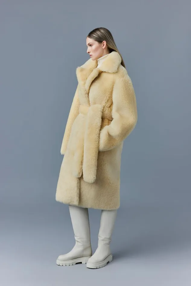 Shearling Jackets Women Mackage ETIENNE Shearling Coat With Belt Ceramic