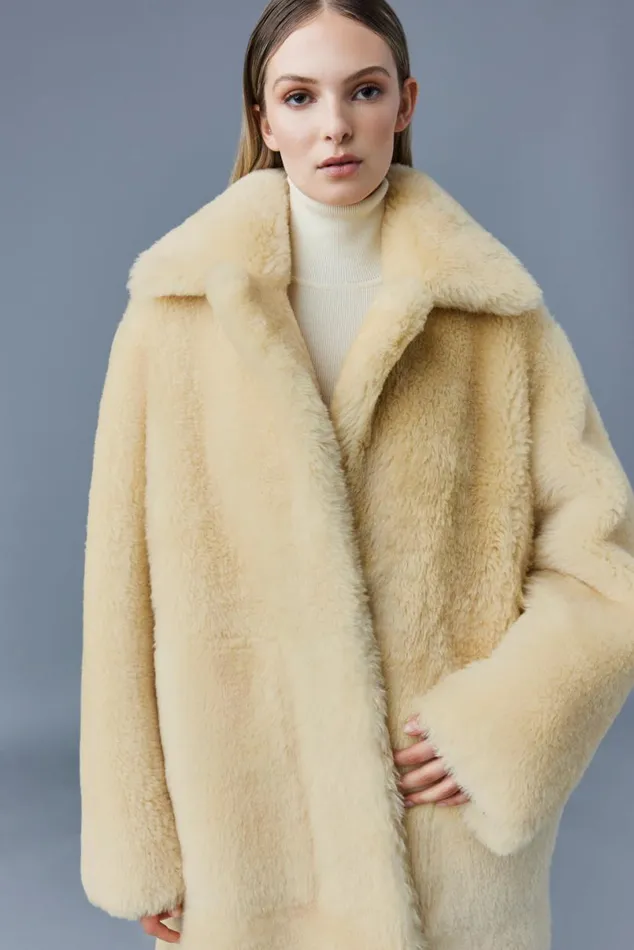 Shearling Jackets Women Mackage ETIENNE Shearling Coat With Belt Ceramic