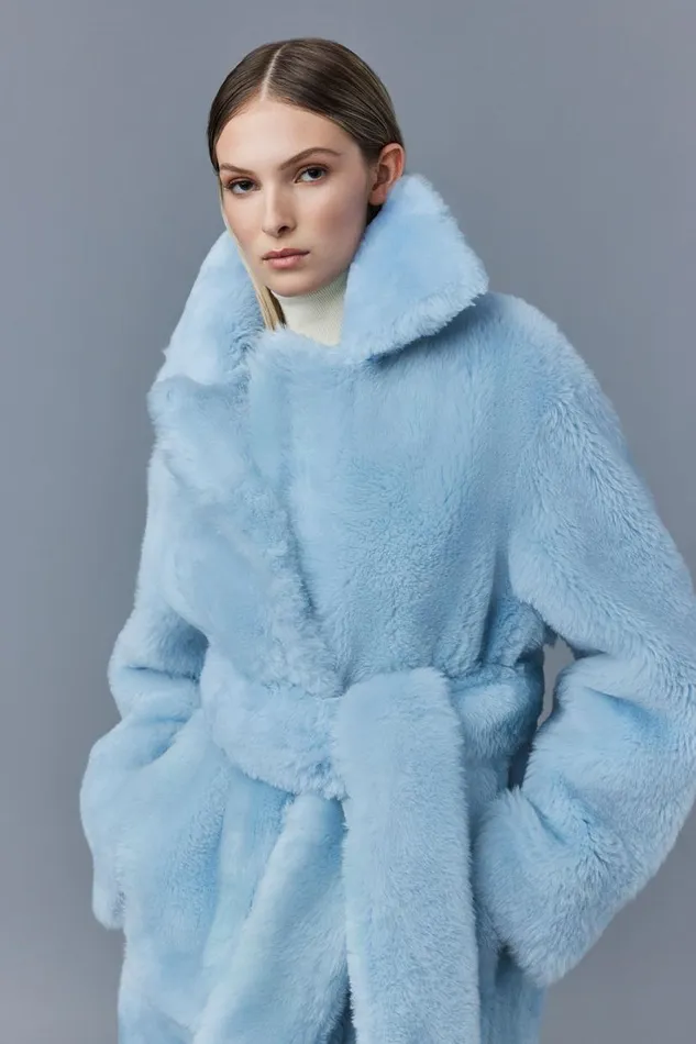 Shearling Jackets Women Mackage ETIENNE Shearling Coat With Belt Ceramic